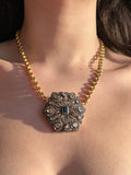 Antique Silver, Gilt, Polki Diamond & Emerald Brooch
