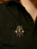 Antique Austro-Hungarian Silver, Garnet, Pearl & Turquoise Eve & The Apple Brooch