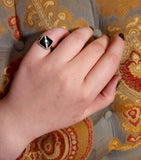 Classic Art Deco Platinum, 18K & 14K Onyx & Diamond Ring TLJ