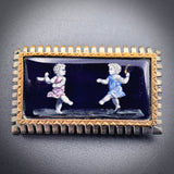 Antique French Silver & Hand Painted Enamel Brooch
