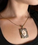Vintage Art Deco 18K, Diamond, Paste & Celluloid St. Mary Pendant