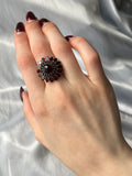 Antique 9K & Bohemian Garnet Cluster Flower Ring
