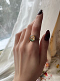 Antique 9K, 14K & Glass Essex Crystal Horse Conversion Ring