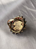 Antique 9K & Bohemian Garnet Cluster Flower Ring