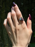 Estate 14K, Moss Agate & Amethyst Butterfly Ring