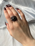 Antique 9K & Bohemian Garnet Cluster Flower Ring