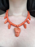Antique 15K & Carved Coral Goddess Flora Necklace