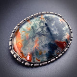 Antique Silver & Moss Agate Brooch