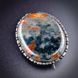 Antique Silver & Moss Agate Brooch