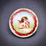 Antique German Sterling Silver & Hand Painted Porcelain Enamel Putto Brooch