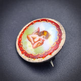 Antique German Sterling Silver & Hand Painted Porcelain Enamel Putto Brooch