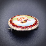 Antique German Sterling Silver & Hand Painted Porcelain Enamel Putto Brooch