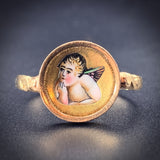 SOLD Antique 15K, 14K & Hand Painted Enamel Cherub Conversion Ring