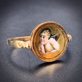 SOLD Antique 15K, 14K & Hand Painted Enamel Cherub Conversion Ring