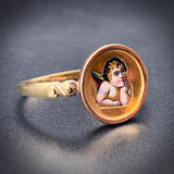 SOLD Antique 15K, 14K & Hand Painted Enamel Cherub Conversion Ring