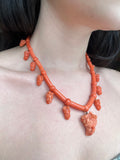 Antique 15K & Carved Coral Goddess Flora Necklace