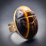 Antique 14K & Tigers Eye Scarab Conversion Ring