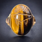 Antique 14K & Tigers Eye Conversion Scarab Ring