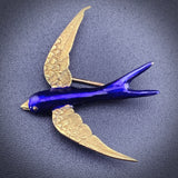 Antique 18K & Enamel Swallow Brooch