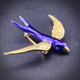 Antique 18K & Enamel Swallow Brooch