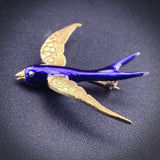 Antique 18K & Enamel Swallow Brooch