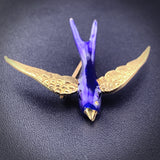 Antique 18K & Enamel Swallow Brooch