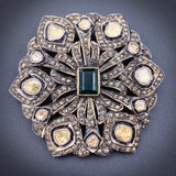 Antique Silver, Gilt, Polki Diamond & Emerald Brooch