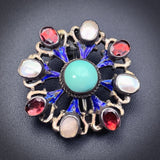 Austro Hungarian Silver, Garnet, Turquoise, Mother Of Pearl & Enamel Brooch