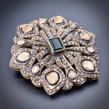Antique Silver, Gilt, Polki Diamond & Emerald Brooch