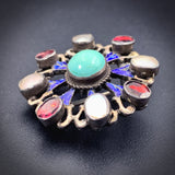Austro Hungarian Silver, Garnet, Turquoise, Mother Of Pearl & Enamel Brooch