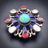 Austro Hungarian Silver, Garnet, Turquoise, Mother Of Pearl & Enamel Brooch