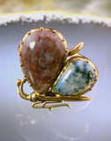 Estate 14K, Moss Agate & Amethyst Butterfly Ring