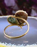 Estate 14K, Moss Agate & Amethyst Butterfly Ring