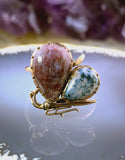 Estate 14K, Moss Agate & Amethyst Butterfly Ring