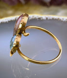 Estate 14K, Moss Agate & Amethyst Butterfly Ring