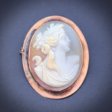 Antique 9K & Carved Shell Cameo Brooch