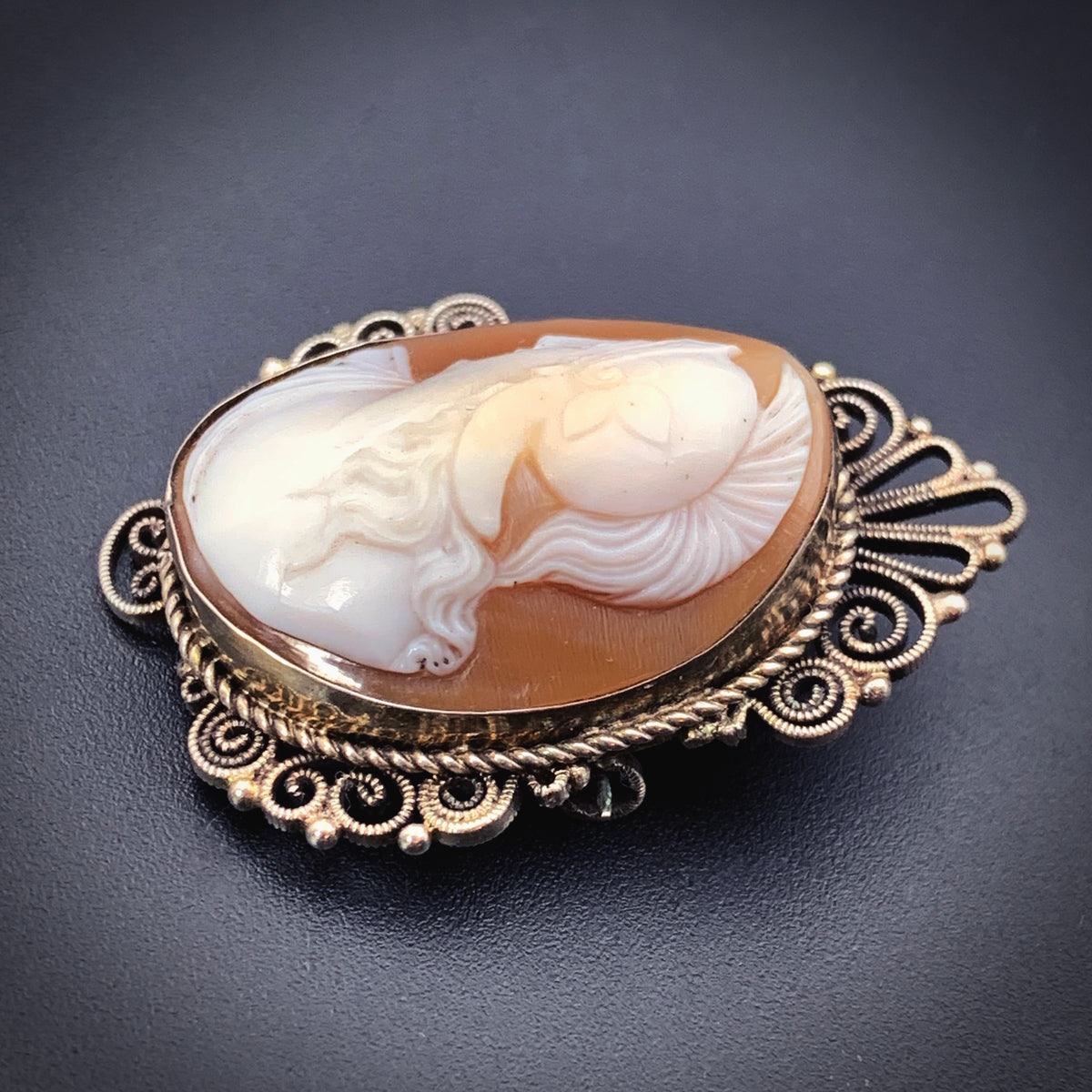 1940s VIntage Sterling Silver Carved Woman Shell Cameo