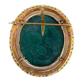 Antique & Vintage 14K, Ruby, Malachite & Enamel Cameo Brooch