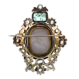 SOLD Antique 18K, Diamond, Emerald & Carved Hardstone Cameo Brooch