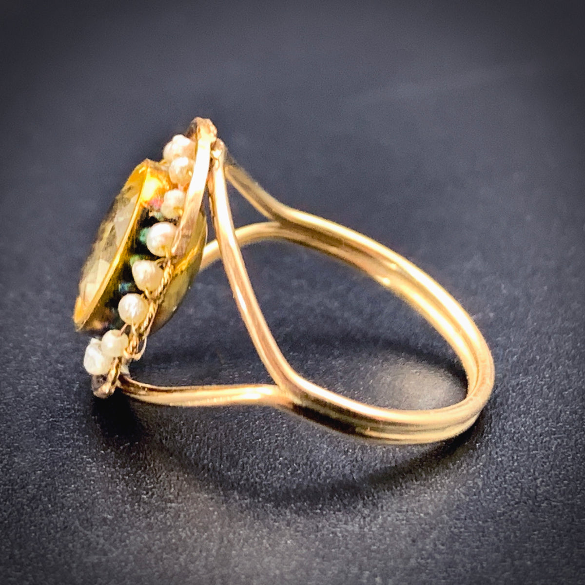 Gld Citrine/Seed Pearl Ring
