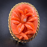 Estate 14K & Carved Coral Cameo Daffodil Ring