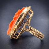 Estate 14K & Carved Coral Cameo Daffodil Ring