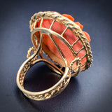 Estate 14K & Carved Coral Cameo Daffodil Ring