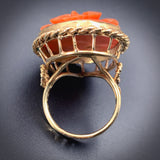 Estate 14K & Carved Coral Cameo Daffodil Ring