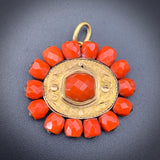 SOLD Antique French 18K & Faceted Coral Pendant