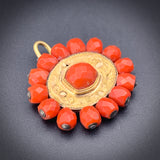 SOLD Antique French 18K & Faceted Coral Pendant