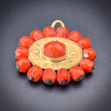 SOLD Antique French 18K & Faceted Coral Pendant