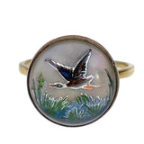Estate 14K & Hand Painted Reverse Intaglio Duck Conversion Ring