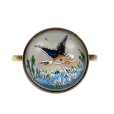 Estate 14K & Hand Painted Reverse Intaglio Duck Conversion Ring