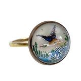 Estate 14K & Hand Painted Reverse Intaglio Duck Conversion Ring